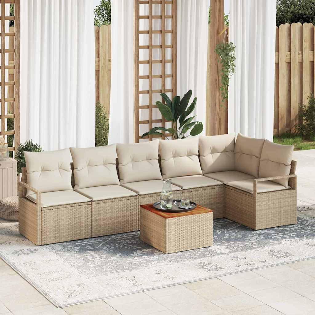 Gartensofa-set mit Speicher 7 pcs Beige und Creme Poly-Rattan