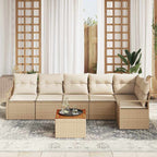Gartensofa-set mit Speicher 7 pcs Beige und Creme Poly-Rattan