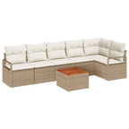 Gartensofa-set mit Speicher 7 pcs Beige und Creme Poly-Rattan