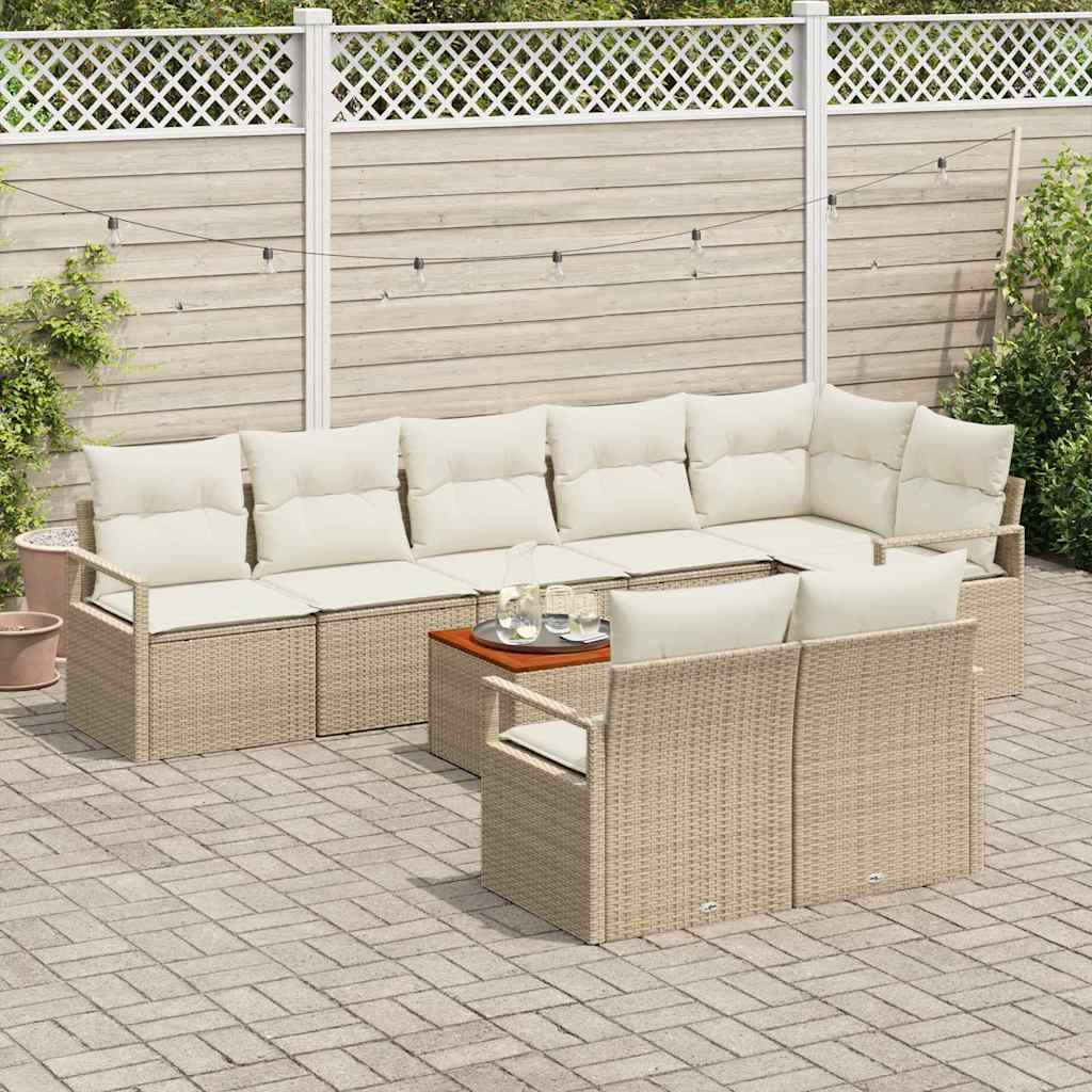 Gartensofa-set mit Speicher 9 pcs Beige und Creme Poly-Rattan