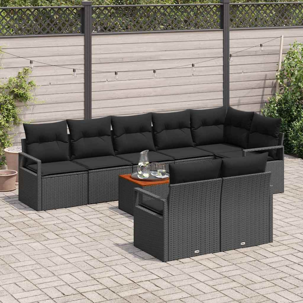 Gartensofa-set mit Speicher 9 pcs Schwarz Poly-Rattan