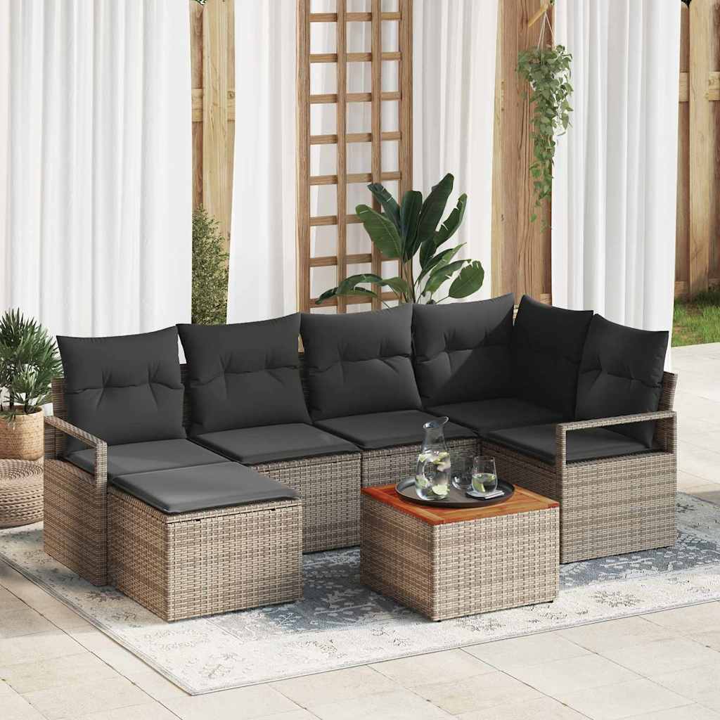 Gartensofa-set mit Speicher 7 pcs Grau Poly-Rattan