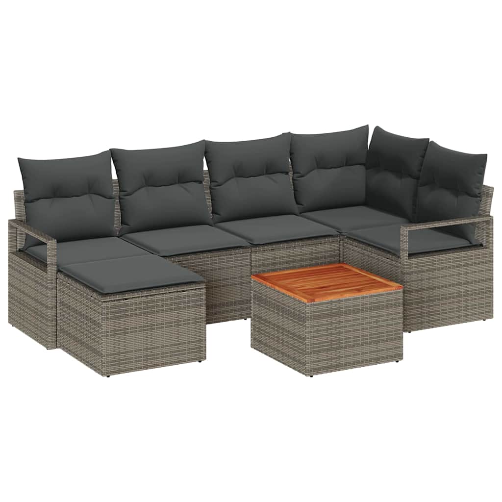 Gartensofa-set mit Speicher 7 pcs Grau Poly-Rattan