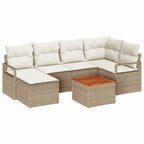 Gartensofa-set mit Speicher 7 pcs Beige und Creme Poly-Rattan