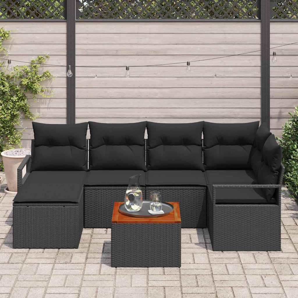 Gartensofa-set mit Speicher 7 pcs Schwarz Poly-Rattan