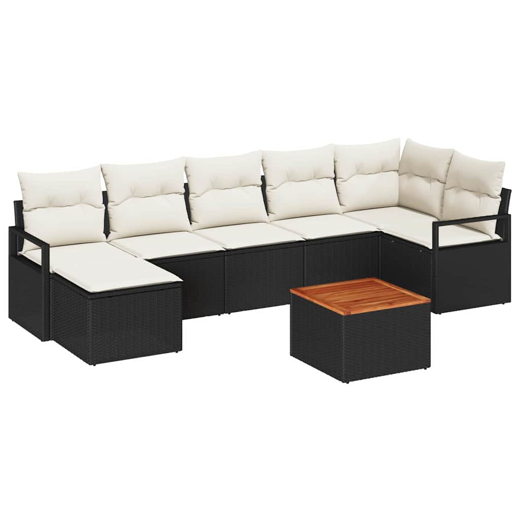 Gartensofa-set mit Speicher 8 pcs Schwarz und Creme Poly-Rattan