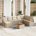 Gartensofa-set mit Speicher 9 pcs Beige und Creme Poly-Rattan