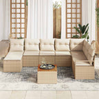 Gartensofa-set mit Speicher 9 pcs Beige und Creme Poly-Rattan