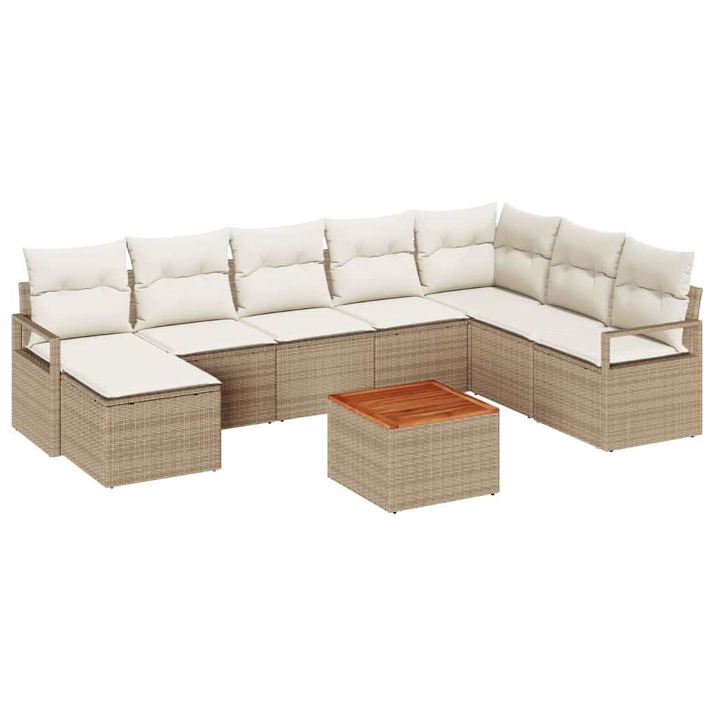 Gartensofa-set mit Speicher 9 pcs Beige und Creme Poly-Rattan