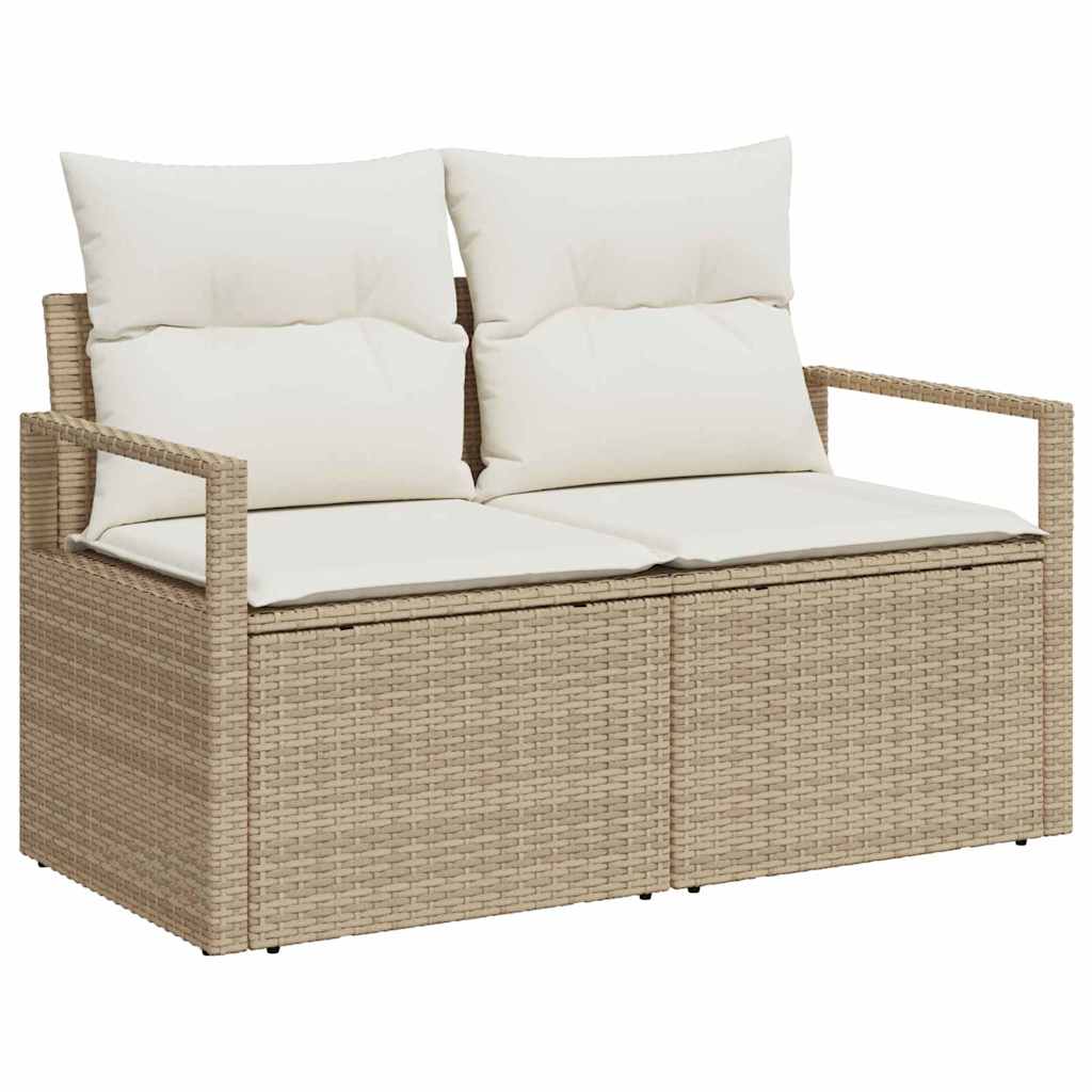 Gartensofa-set mit Speicher 9 pcs Beige und Creme Poly-Rattan