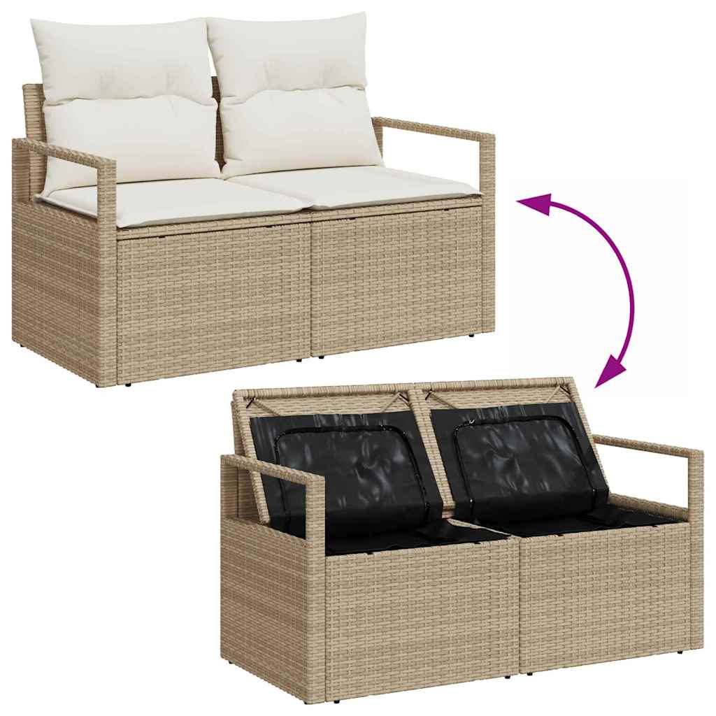 Gartensofa-set mit Speicher 9 pcs Beige und Creme Poly-Rattan