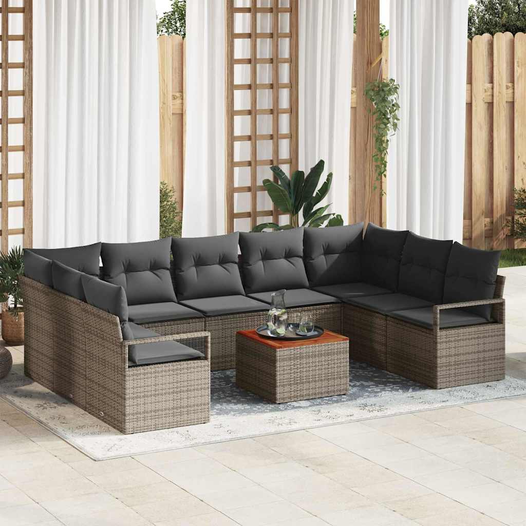 Gartensofa-set mit Speicher 10 pcs Grau Poly-Rattan