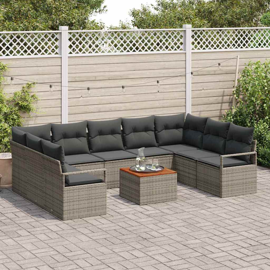 Gartensofa-set mit Speicher 10 pcs Grau Poly-Rattan