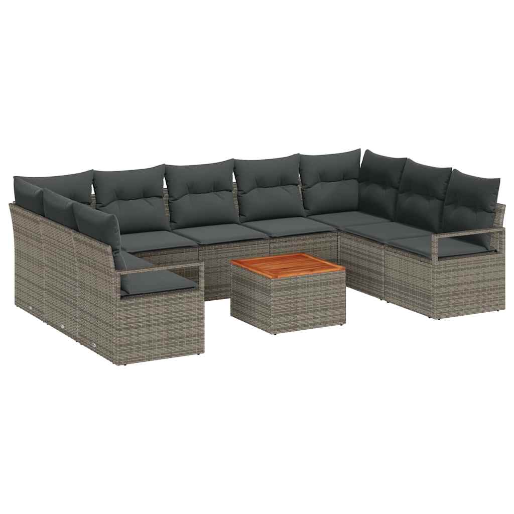 Gartensofa-set mit Speicher 10 pcs Grau Poly-Rattan