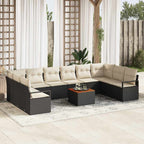 Gartensofa-set 11 pcs Schwarz und Creme Poly-Rattan