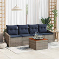 Gartensofa-set 5 pcs Grau und Marineblau Poly-Rattan