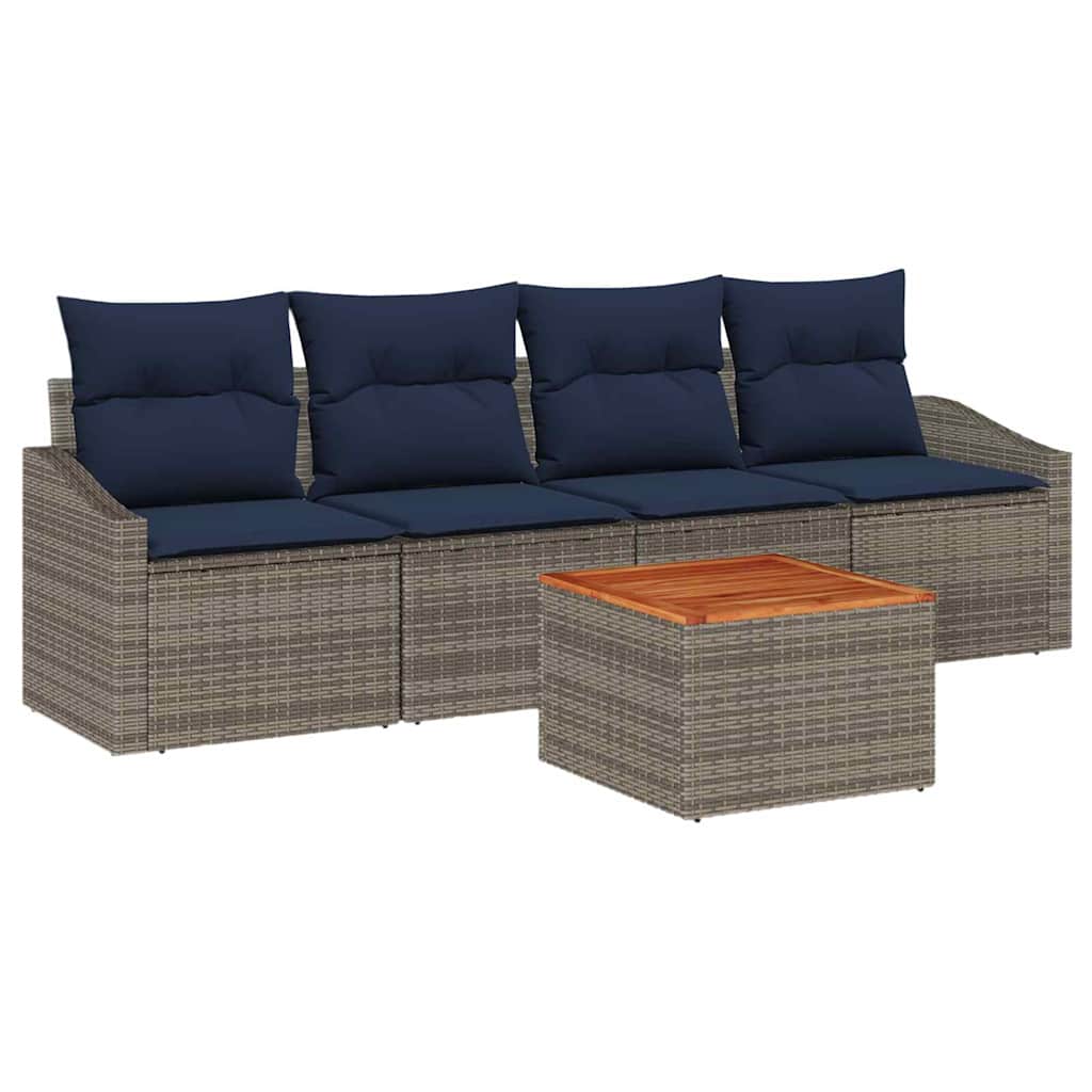 Gartensofa-set 5 pcs Grau und Marineblau Poly-Rattan