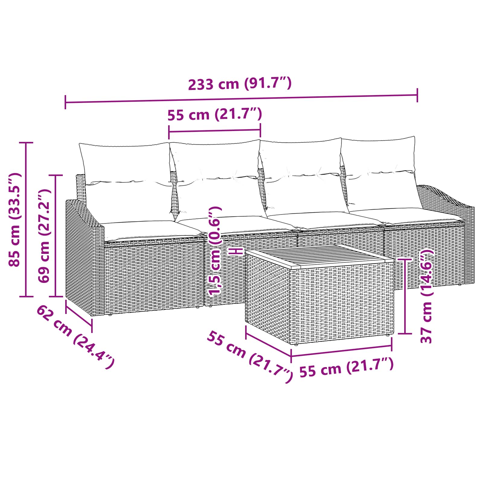 Gartensofa-set 5 pcs Grau und Marineblau Poly-Rattan