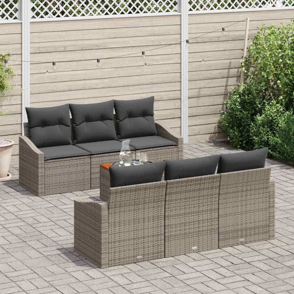 Gartensofa-set mit Speicher 7 pcs Grau Poly-Rattan