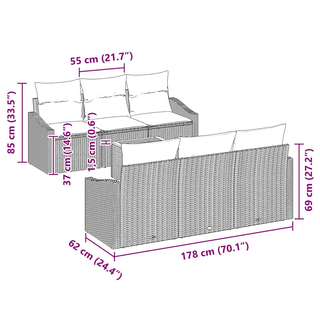 Gartensofa-set 7 pcs Beige und Hellgrau Poly-Rattan