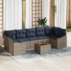 Gartensofa-set 8 pcs Grau und Marineblau Poly-Rattan