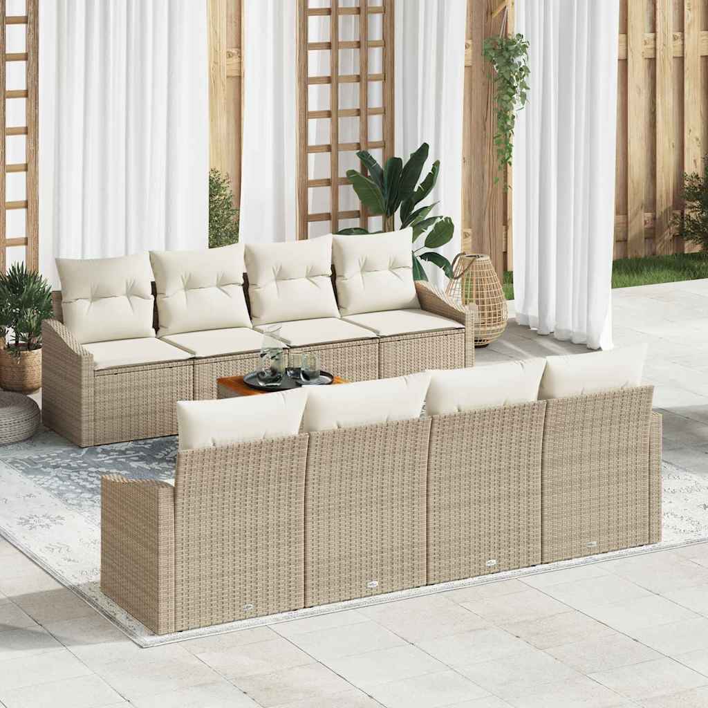 Gartensofa-set mit Speicher 9 pcs Beige und Creme Poly-Rattan