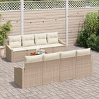 Gartensofa-set mit Speicher 9 pcs Beige und Creme Poly-Rattan