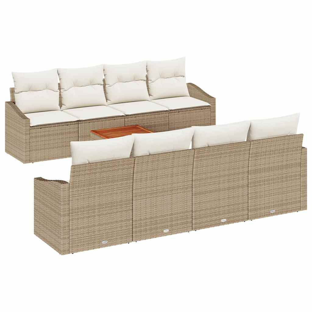 Gartensofa-set mit Speicher 9 pcs Beige und Creme Poly-Rattan
