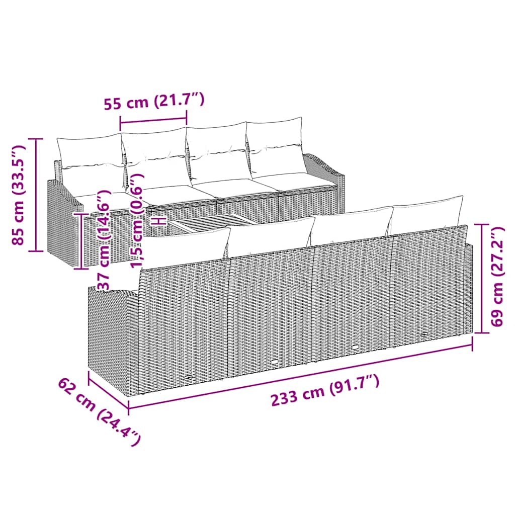 Gartensofa-set mit Speicher 9 pcs Beige und Creme Poly-Rattan