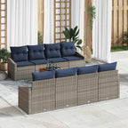 Gartensofa-set 9 pcs Grau und Marineblau Poly-Rattan