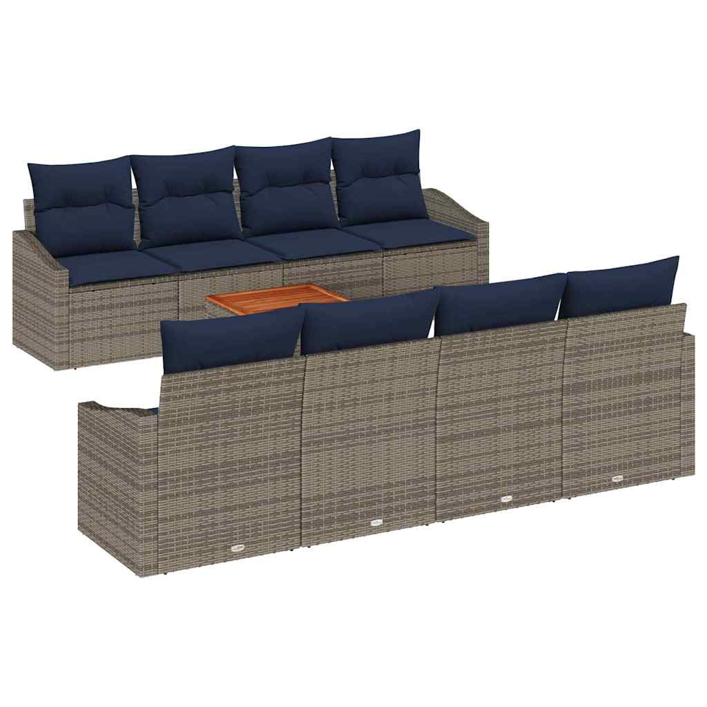 Gartensofa-set 9 pcs Grau und Marineblau Poly-Rattan