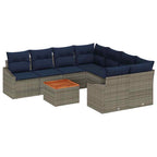 Gartensofa-set 9 pcs Grau und Marineblau Poly-Rattan