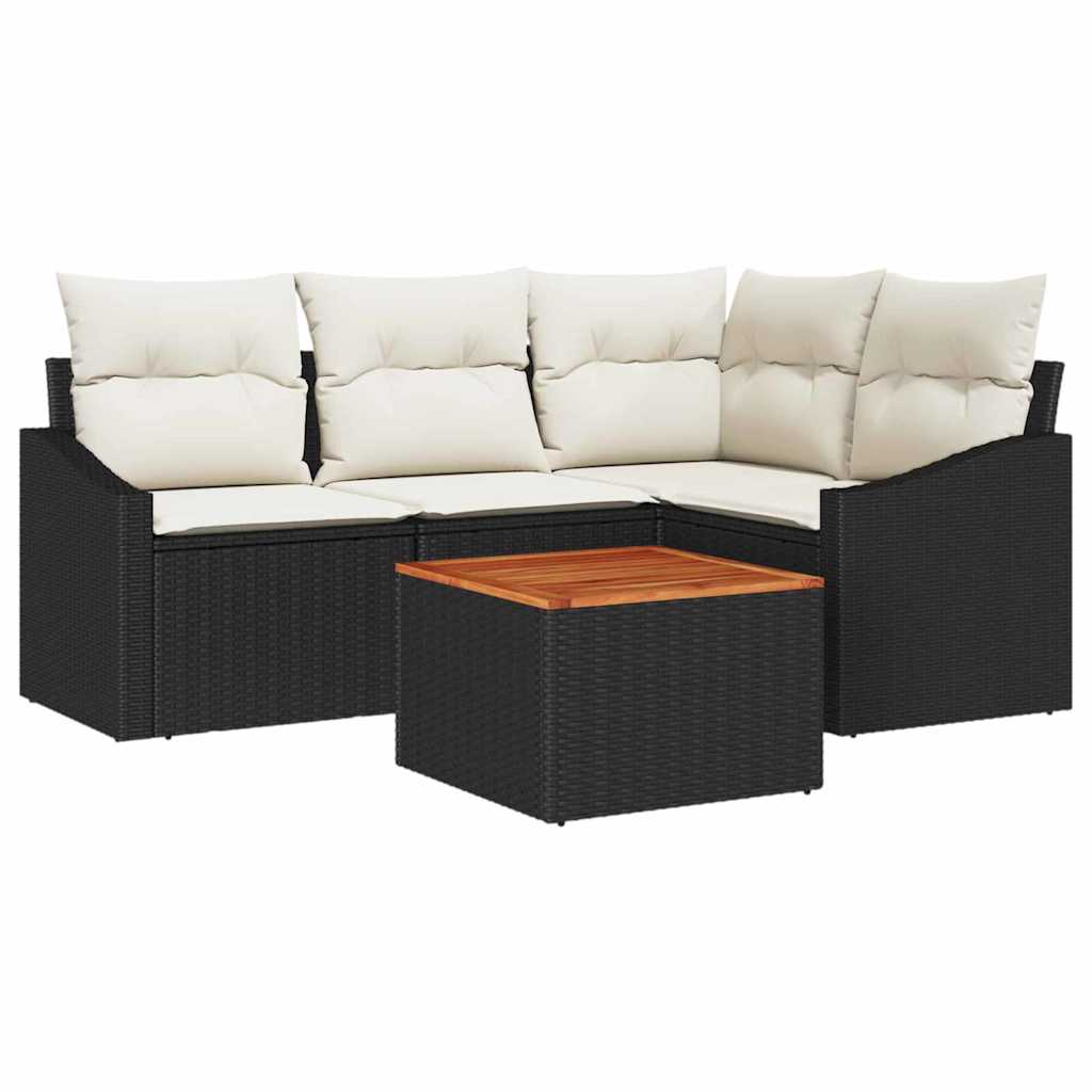 Gartensofa-set mit Speicher 5 pcs Schwarz und Creme Poly-Rattan