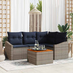 Gartensofa-set 5 pcs Grau und Marineblau Poly-Rattan