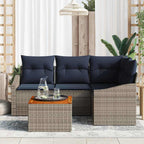 Gartensofa-set 5 pcs Grau und Marineblau Poly-Rattan