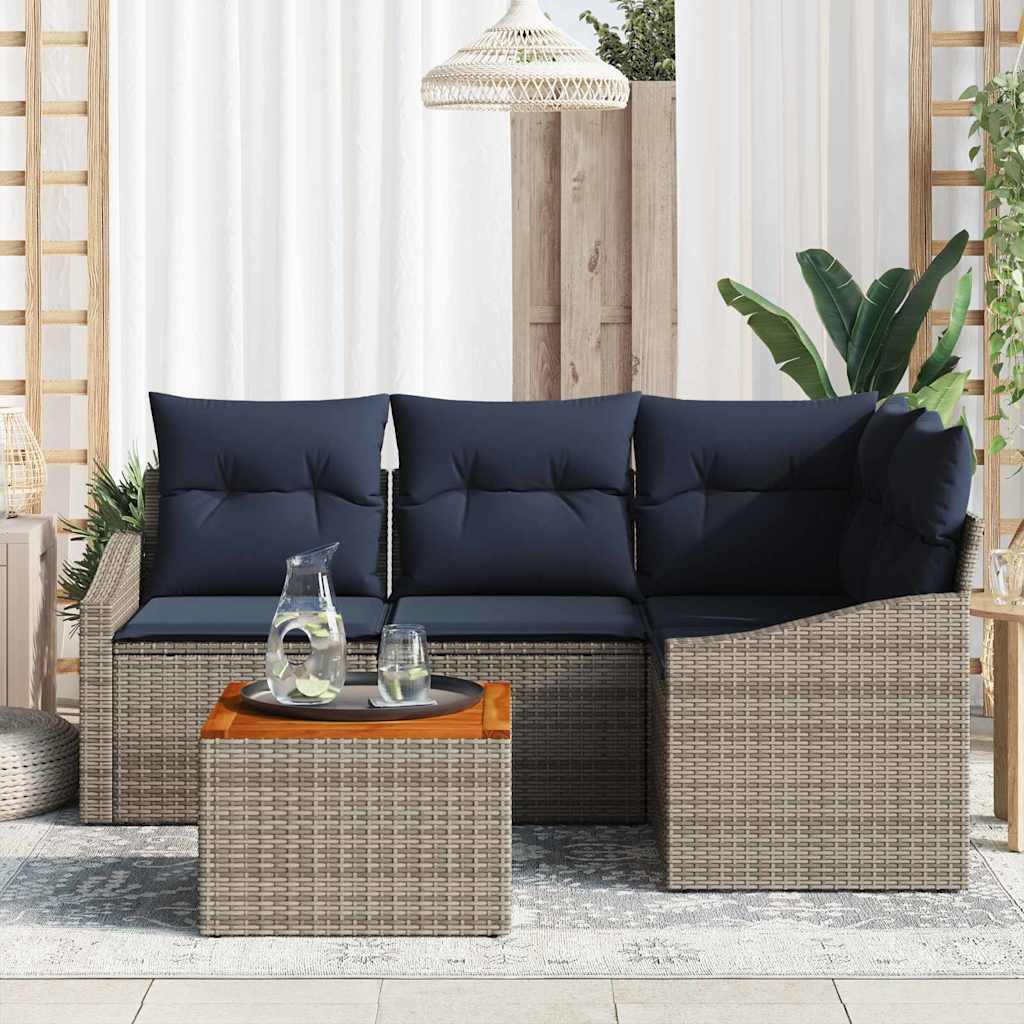 Gartensofa-set 5 pcs Grau und Marineblau Poly-Rattan