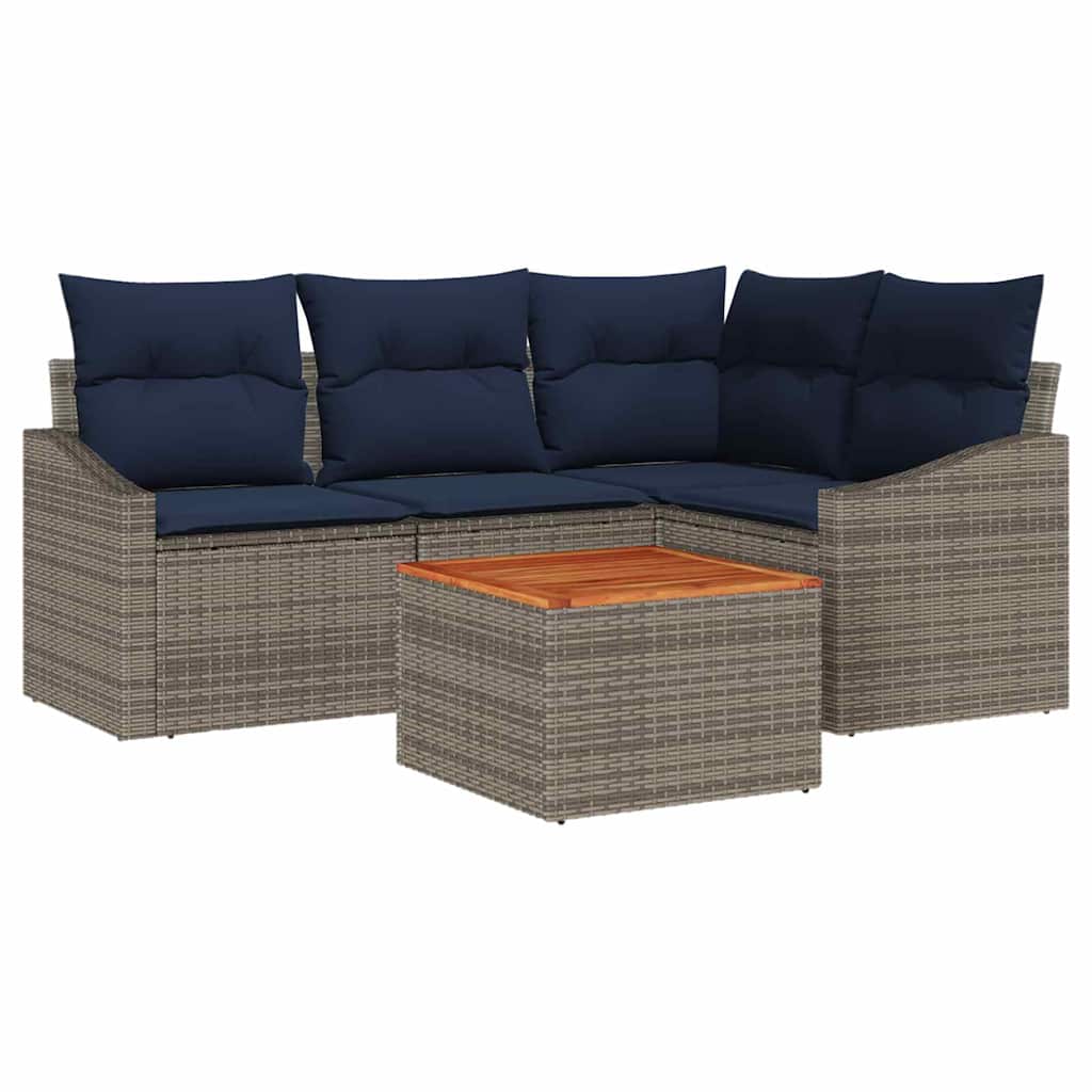 Gartensofa-set 5 pcs Grau und Marineblau Poly-Rattan
