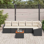 Gartensofa-set mit Speicher 7 pcs Schwarz und Creme Poly-Rattan