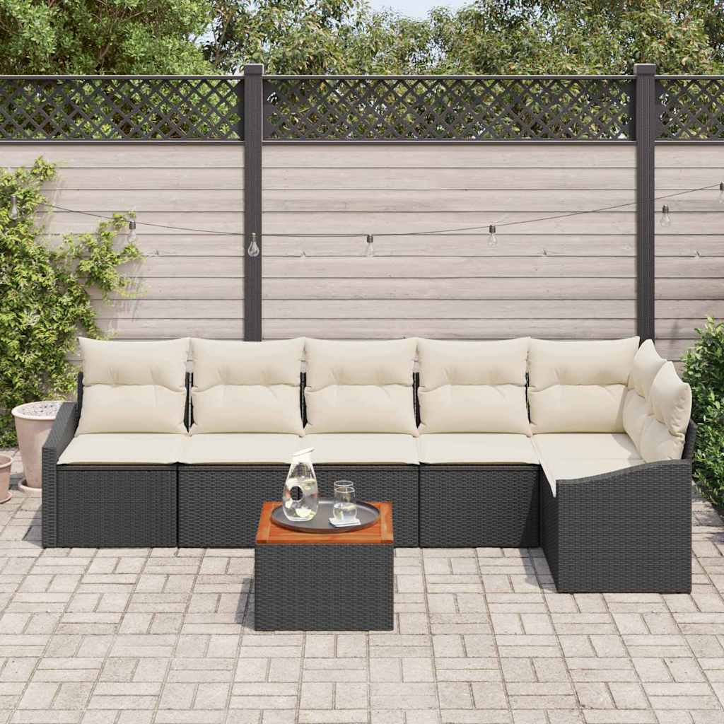 Gartensofa-set mit Speicher 7 pcs Schwarz und Creme Poly-Rattan