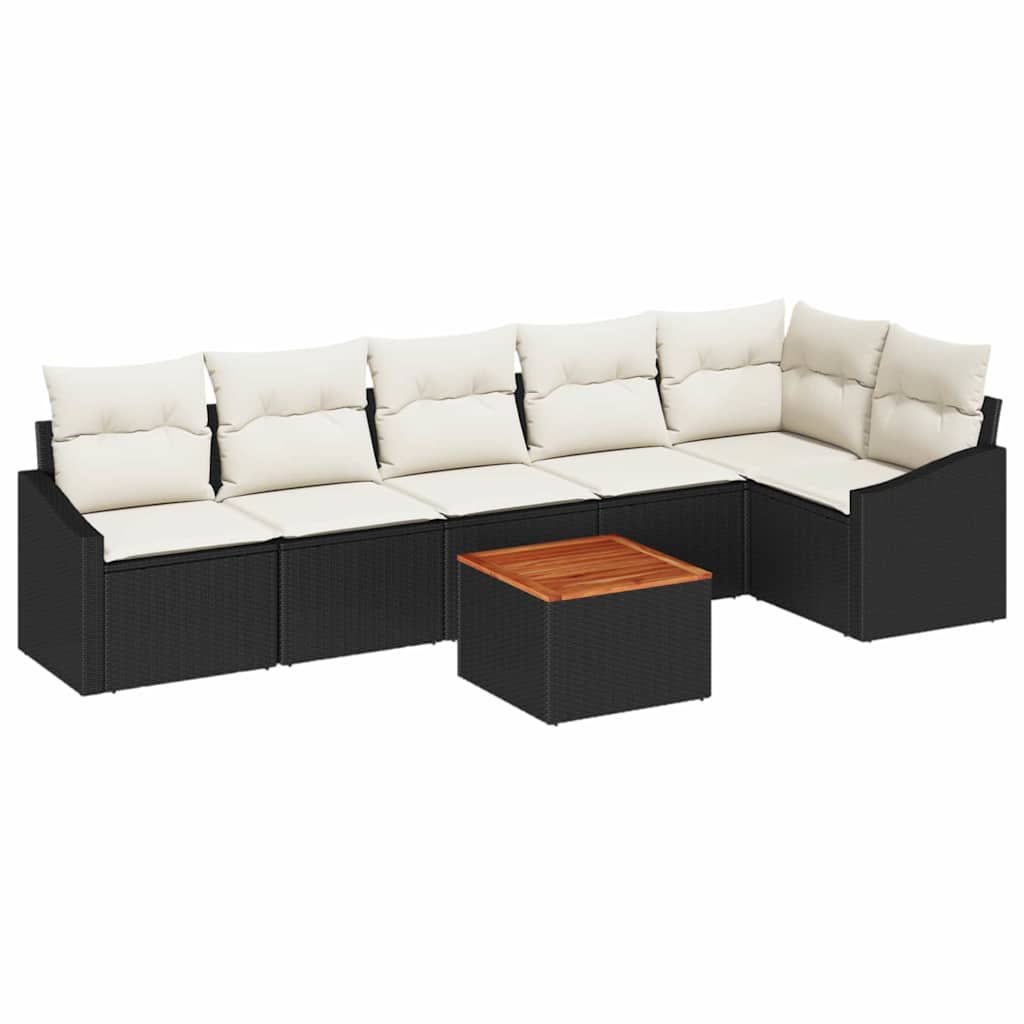 Gartensofa-set mit Speicher 7 pcs Schwarz und Creme Poly-Rattan