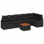 Gartensofa-set mit Speicher 7 pcs Schwarz Poly-Rattan