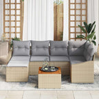 Gartensofa-set 7 pcs Beige und Hellgrau Poly-Rattan