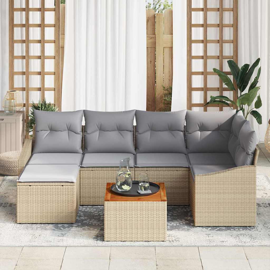 Gartensofa-set 7 pcs Beige und Hellgrau Poly-Rattan