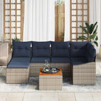 Gartensofa-set 7 pcs Grau und Marineblau Poly-Rattan