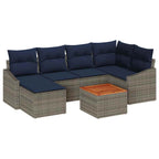 Gartensofa-set 7 pcs Grau und Marineblau Poly-Rattan