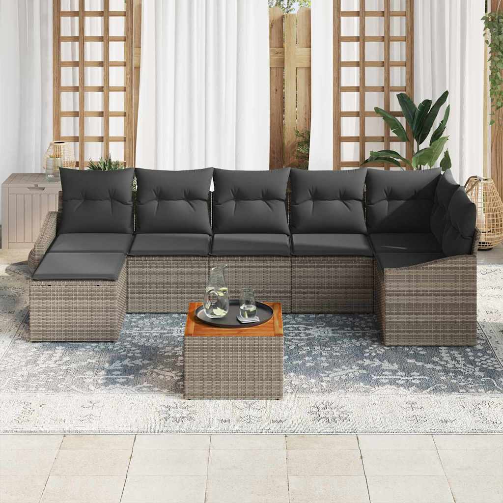 Gartensofa-set mit Speicher 8 pcs Grau Poly-Rattan