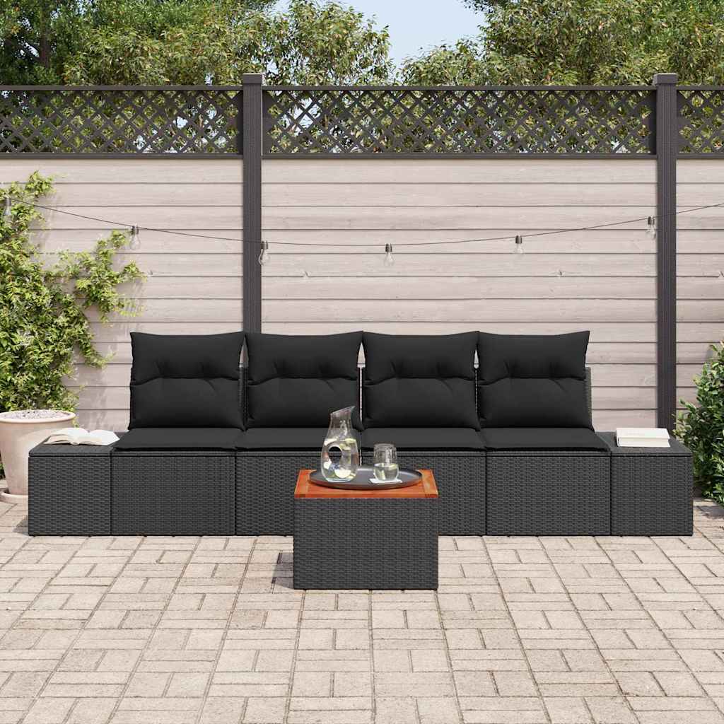 Gartensofa-set mit Speicher 5 pcs Schwarz Poly-Rattan