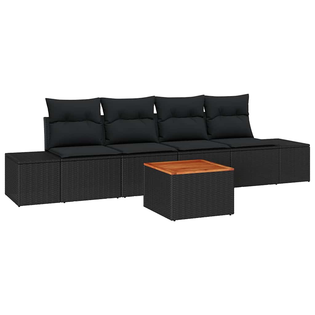 Gartensofa-set mit Speicher 5 pcs Schwarz Poly-Rattan