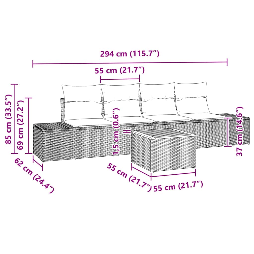 Gartensofa-set mit Speicher 5 pcs Schwarz Poly-Rattan