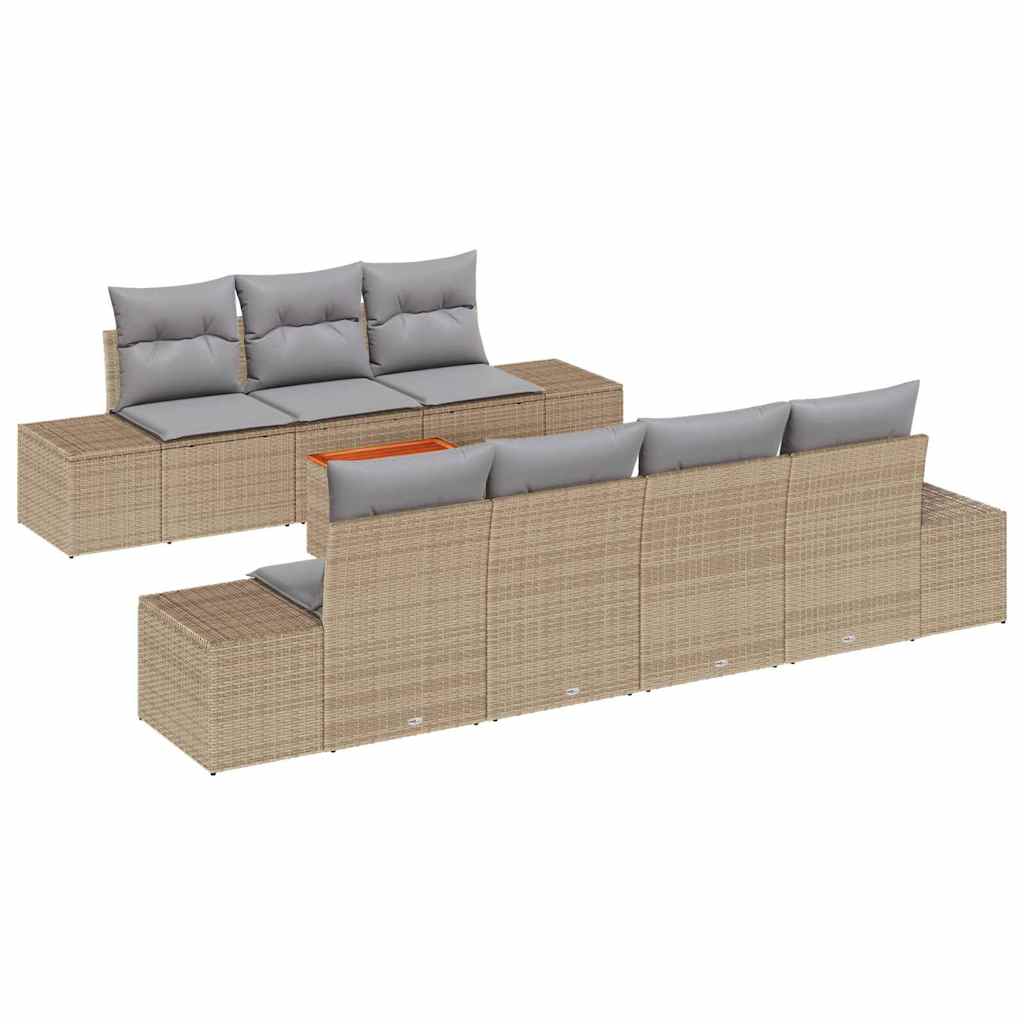 Gartensofa-set 8 pcs Beige und Hellgrau Poly-Rattan